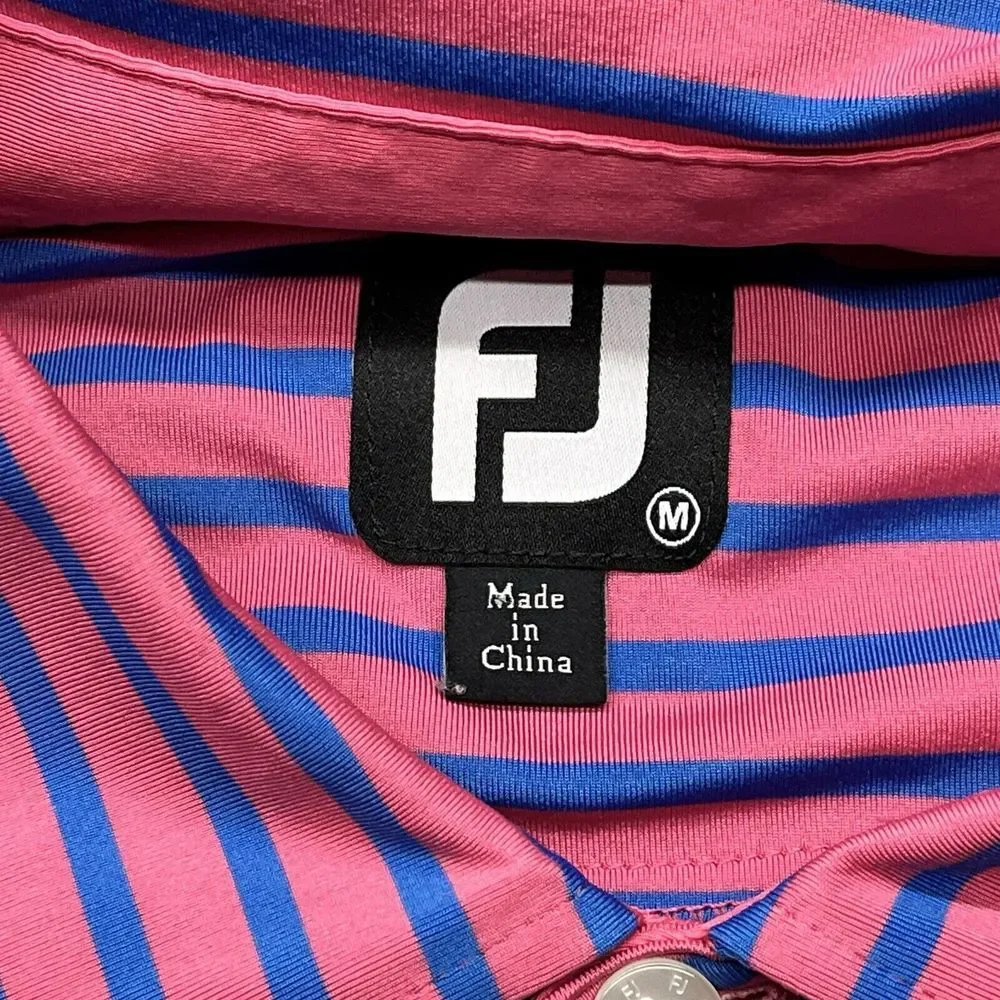 FootJoy Peformance Polo Mens M Stretch‎ Golf Shirt Pink w/ Blue Stripes